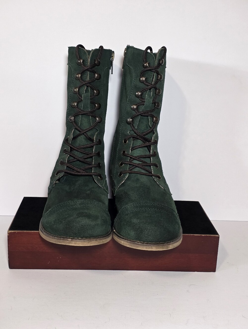 Skechers Womens 9 Green Suede Lace Up Side Zip Tall Combat Boots Cap Toe 48360 - Picture 6 of 15